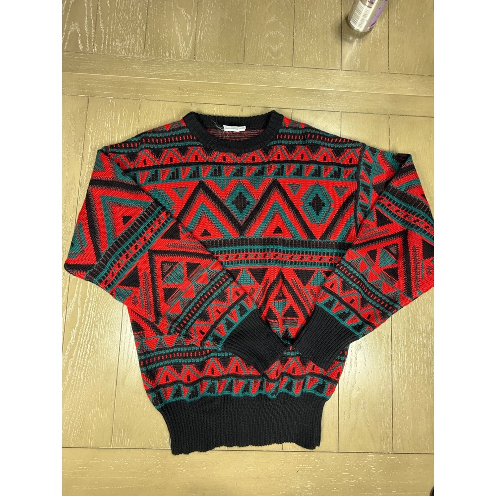Meister Sweater Mens M Red‎ Aztec Wool Colby Vintage chuky 90's Grandpa Sweater